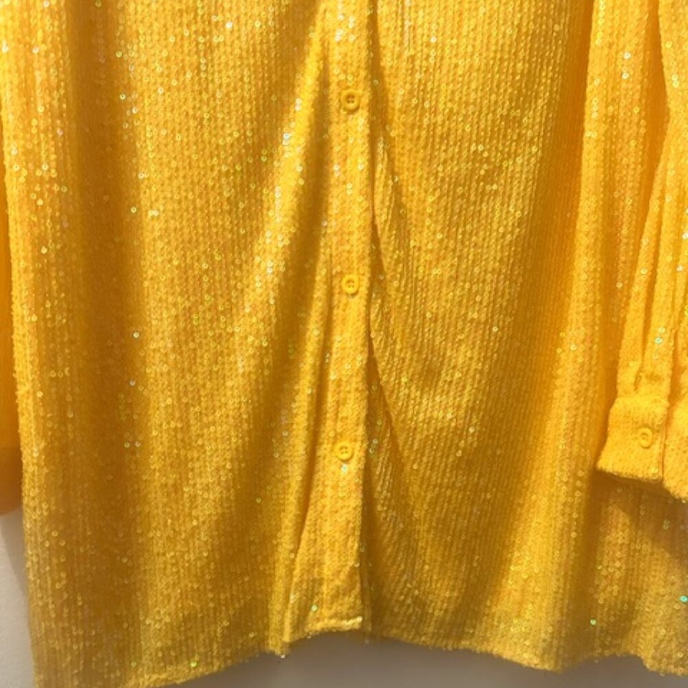 Anthropologie x Flat White Yellow Gold Sequin Button Tunic Shirt Dress NEW M - Picture 9 of 16